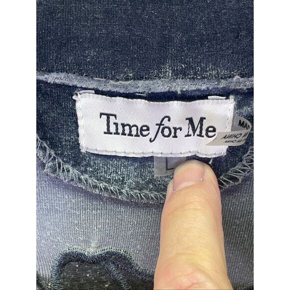 Time for Me Velvet Embroidered Floral Long Sleeve Coat Jacket Blue Large - Picture 7 of 13